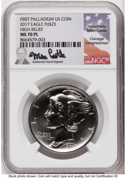 2017 Palladium Eagle 1 oz, PL Mike Castle 70 NGC