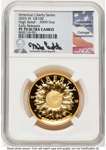2025-W G$100 American Liberty High Relief, DC ER Mike Castle 70 NGC