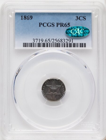 1869/'8' 3CS, PR CAC 65 PCGS