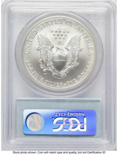 2008-W Reverse of 2007 Burnished Silver Eagle 1 oz Blue Label 70 PCGS