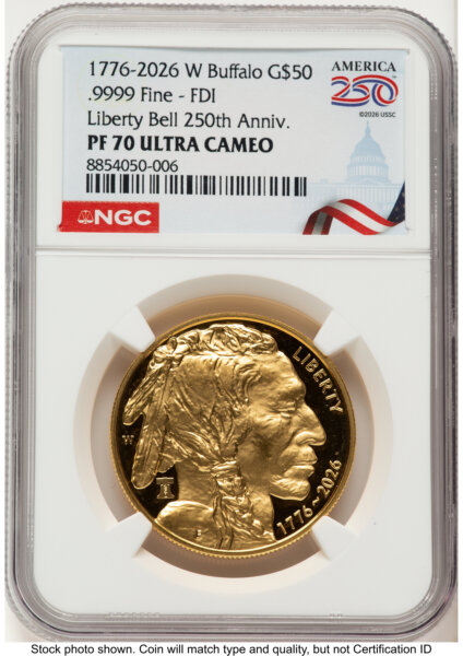 2026-W Proof Gold Buffalo 1 oz FDI America 250 Congress Building Label 70 NGC