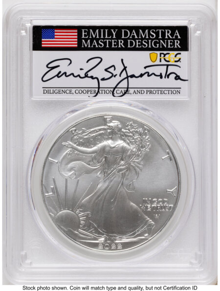 2022 Silver Eagle Emily Damstra 70 PCGS