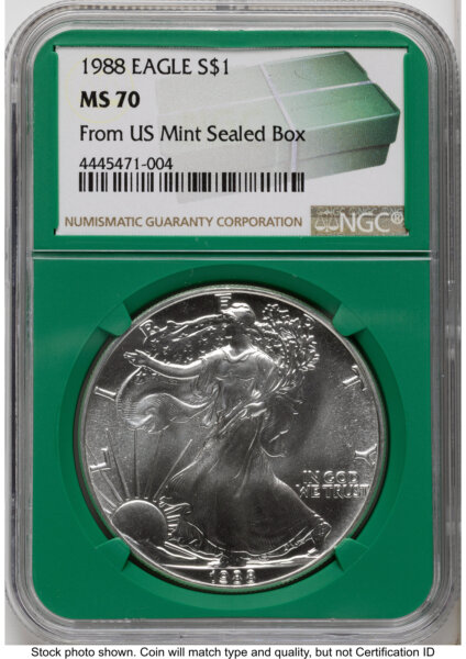 1988 Silver Eagle Monster Box From US Mint Sealed Box Green Core Label 70 NGC