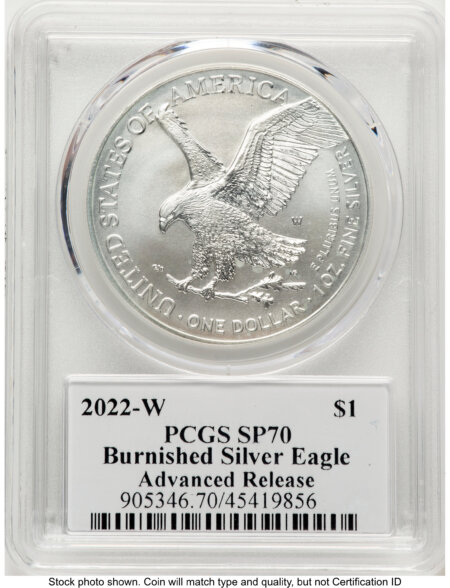 2022-W Burnished Silver Eagle 1 oz AR Stephanie Sabin 70 PCGS