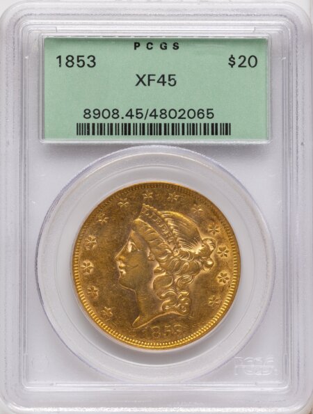 1853 $20 45 PCGS