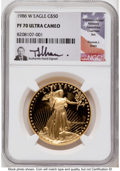 1986-W Proof Gold Eagle 1 oz Thomas Uram 70 NGC