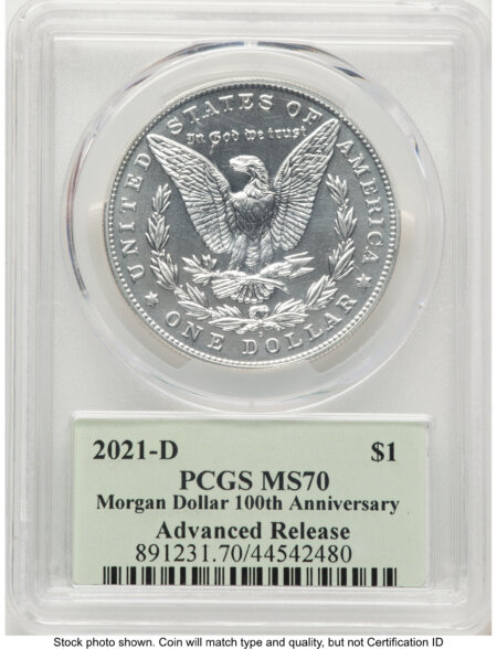 2021-D S$1 Morgan Dollar, MS AR Thomas Cleveland Minuteman 70 PCGS