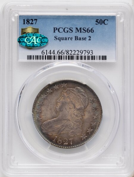 1827 50C Square  Base 2, MS CAC PCGS Secure 66 PCGS
