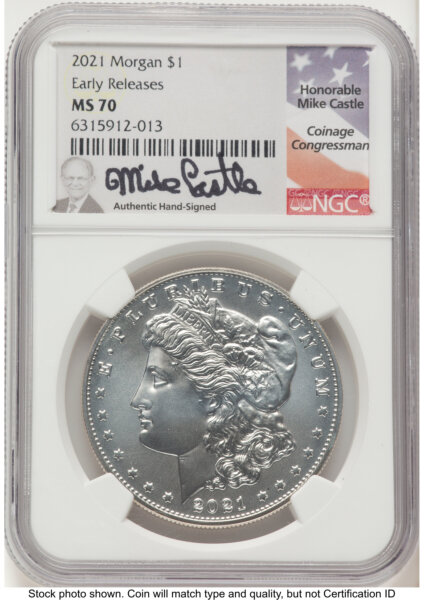 2021 S$1 Morgan Dollar, MS ER Mike Castle 70 NGC