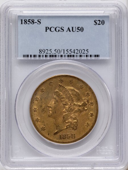 1858-S $20 50 PCGS