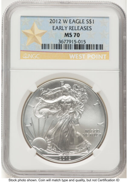 2012-W Burnished Silver Eagle 1 oz ER West Point Star Label 70 NGC