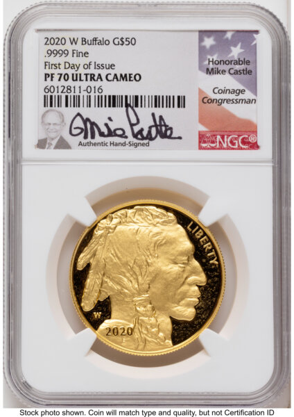 2020-W Proof Gold Buffalo 1 oz FDI Mike Castle 70 NGC