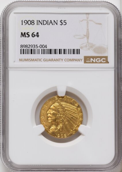 1908 $5 Indian, MS 64 NGC