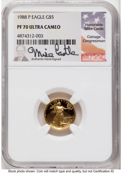 1988 Proof Gold Eagle 1.85 oz Mike Castle 70 NGC