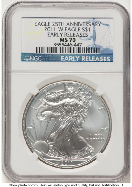 2011-W Burnished Silver Eagle 1 oz ER Blue 70 NGC