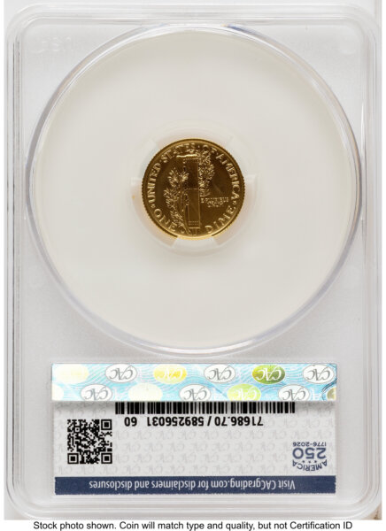 2026-W Best of the Mint 1916 Mercury Dime Gold 1/10 oz First Day of Delivery America 250 Flag Label 70 CACG