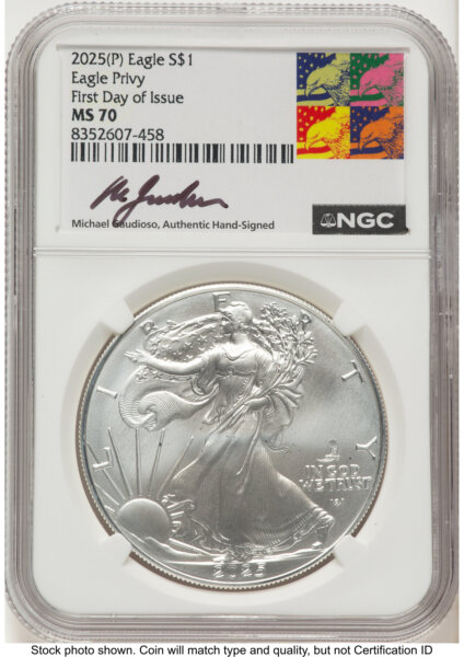 2025-(P) Silver Eagle (Privy Mark) FDI Michael Gaudioso Eagle Art 70 NGC