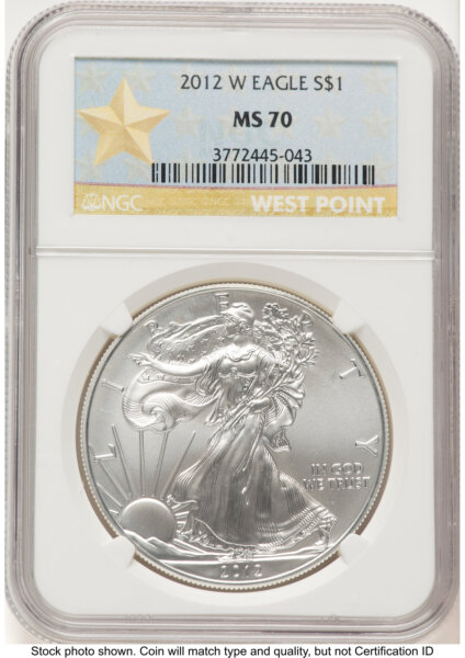 2012-W Burnished Silver Eagle 1 oz West Point Star Label 70 NGC