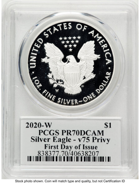 2020-W Proof Silver Eagle V75 Privy 1 oz FDI Ronald Sanders 70 PCGS