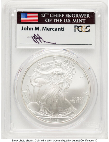2008-W Burnished Silver Eagle 1 oz John Mercanti 70 PCGS