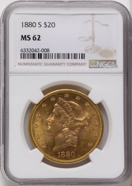 1880-S $20 Brown Label 62 NGC