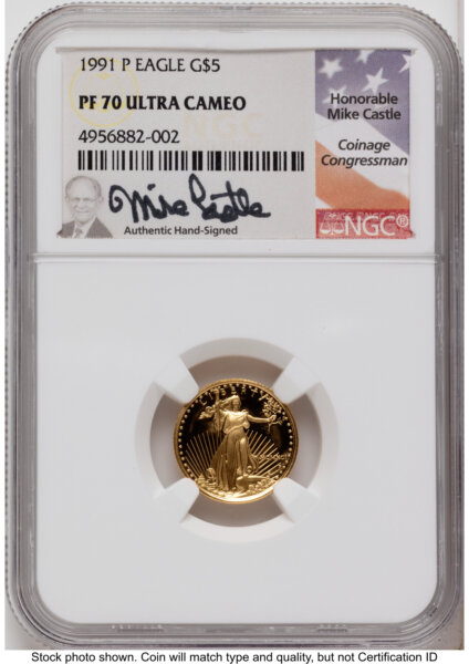 1991 Proof Gold Eagle 1.85 oz Mike Castle 70 NGC