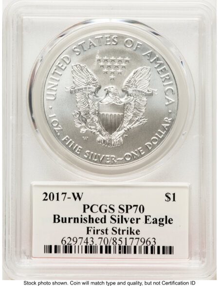 2017-W Burnished Silver Eagle 1 oz FS John Mercanti Bridge 70 PCGS