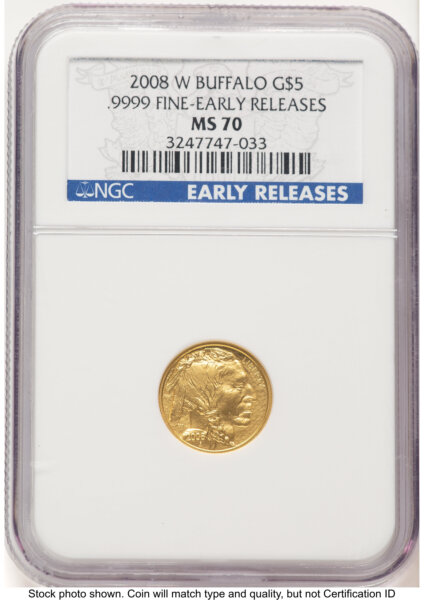2008-W Burnished Gold Buffalo 1/10 oz ER Blue 70 NGC