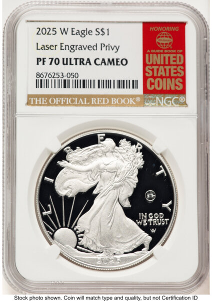 2025-W Proof Silver Eagle Privy Laser Engraved 1 oz Red Book 70 NGC