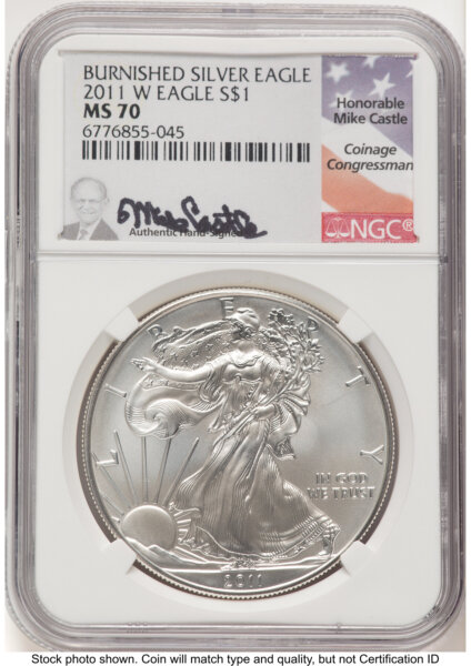 2011-W Burnished Silver Eagle 1 oz Mike Castle 70 NGC