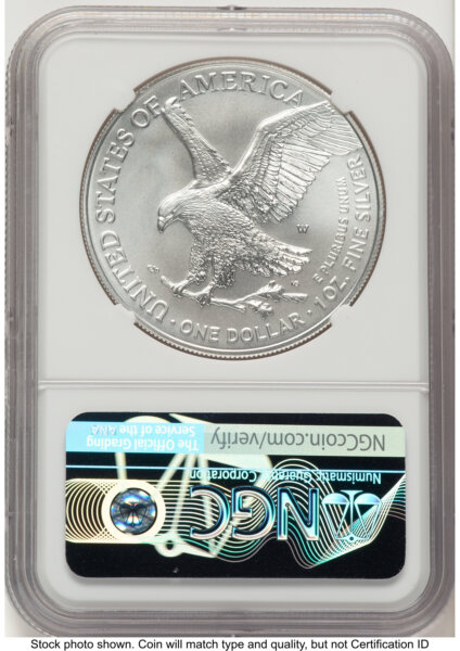 2023-W Burnished Silver Eagle 1 oz FDI Kenneth Bressett Portrait Washington DC 70 NGC