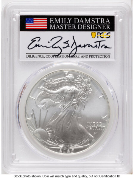2025 Silver Eagle Emily Damstra 70 PCGS