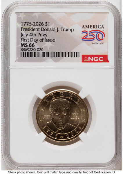 2026 Semiquincentennial President Donald J. Trump $1 (Privy Mark) FDI America 250 Label 66 NGC
