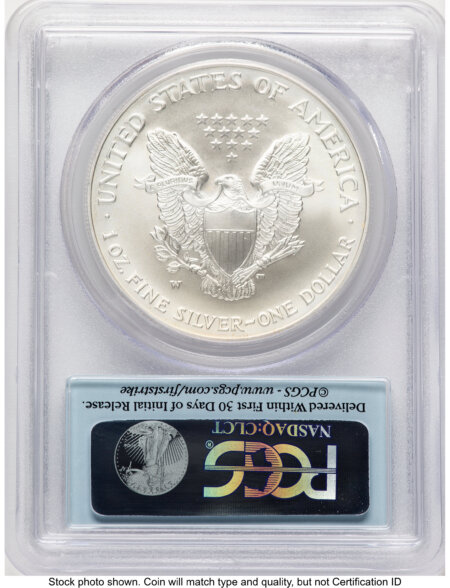 2008-W Reverse of 2007 Burnished Silver Eagle 1 oz FS Flag 70 PCGS