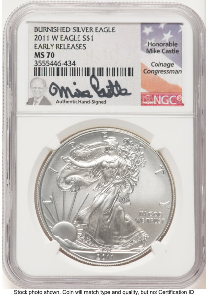 2011-W Burnished Silver Eagle 1 oz ER Mike Castle 70 NGC