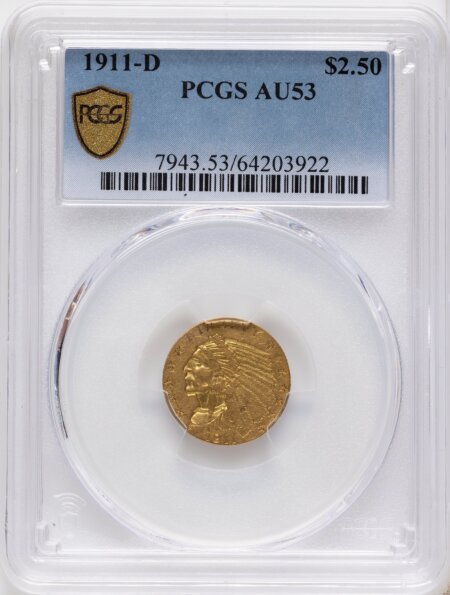 1911-D $2 1/2 PCGS Secure 53 PCGS