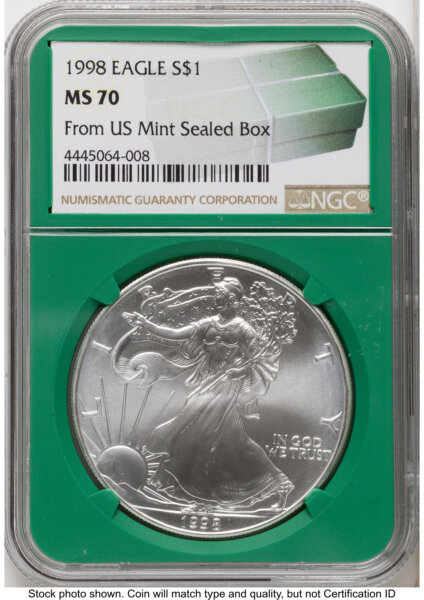 1998 Silver Eagle Monster Box From US Mint Sealed Box Green Core Label 70 NGC
