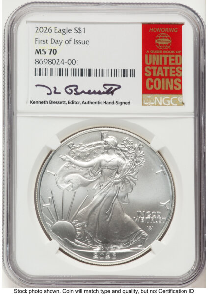 2026 Silver Eagle FDI Kenneth Bressett Red Book 70 NGC