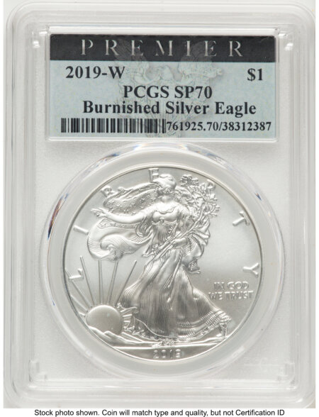 2019-W Burnished Silver Eagle 1 oz Premier Label 70 PCGS