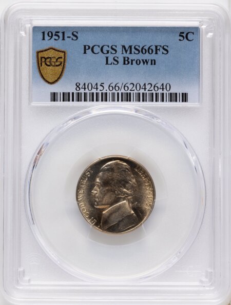 1951-S 5C, FS PCGS Secure 66 PCGS