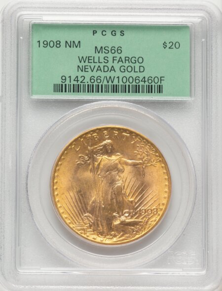 1908 $20 NO MOTTO 66 PCGS