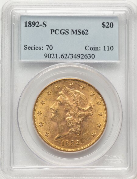 1892-S $20 62 PCGS