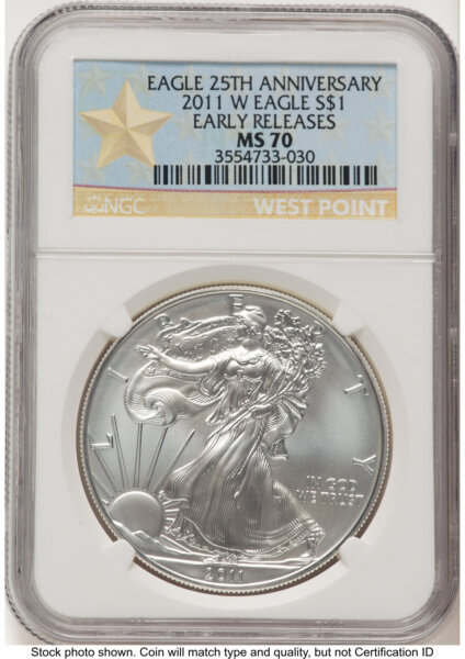 2011-W Burnished Silver Eagle 1 oz ER West Point Star Label 70 NGC