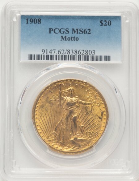 1908 $20 MOTTO 62 PCGS