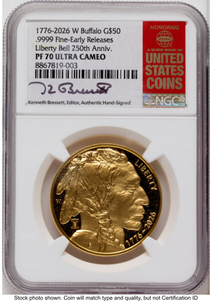2026-W Proof Gold Buffalo 1 oz ER Kenneth Bressett Red Book 70 NGC