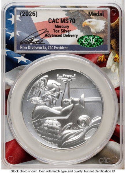 2026 Best of the Mint 1916 Mercury Silver Medal 1 oz Advanced Delivery Ron Drzewucki Flag Core 70 CACG