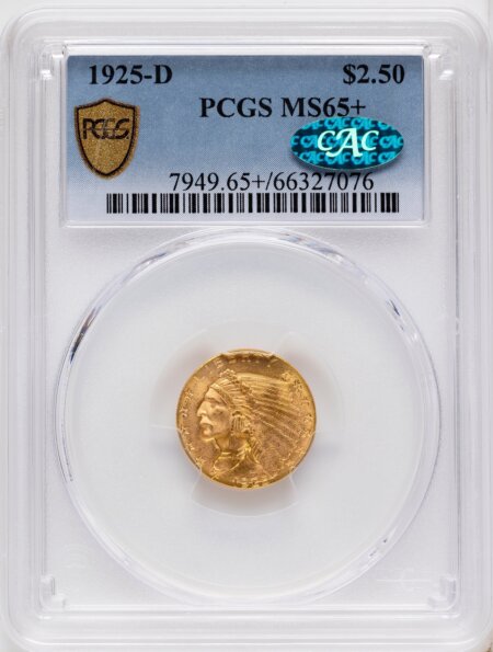 1925-D $2 1/2 CAC PCGS Secure PCGS Plus 65 PCGS