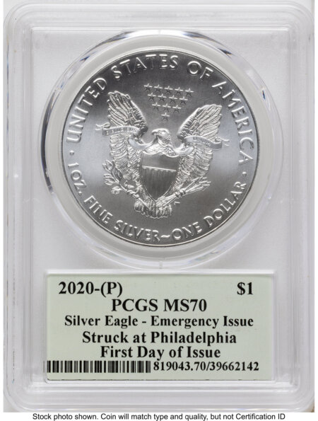2020-(P) Silver Eagle Emergency Production FDI Thomas Cleveland Minuteman 70 PCGS