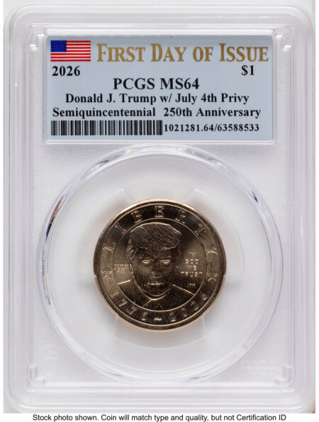 2026 Semiquincentennial President Donald J. Trump $1 (Privy Mark) FDI Flag 64 PCGS