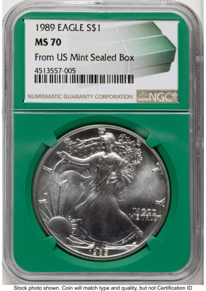 1989 Silver Eagle Monster Box From US Mint Sealed Box Green Core Label 70 NGC